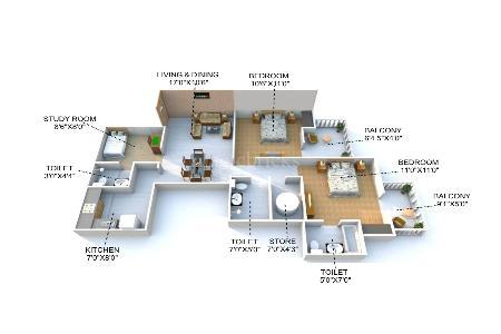 The floor plan size of 2 BHK Flat is 1193 sq ft.