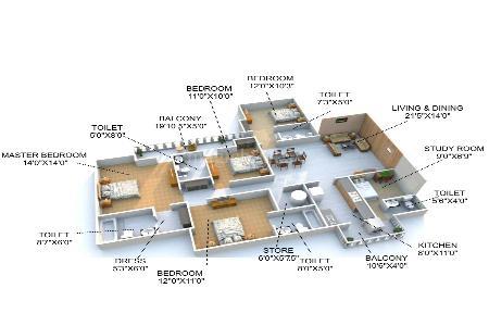 The floor plan size of 4 BHK Flat is 2258 sq ft.