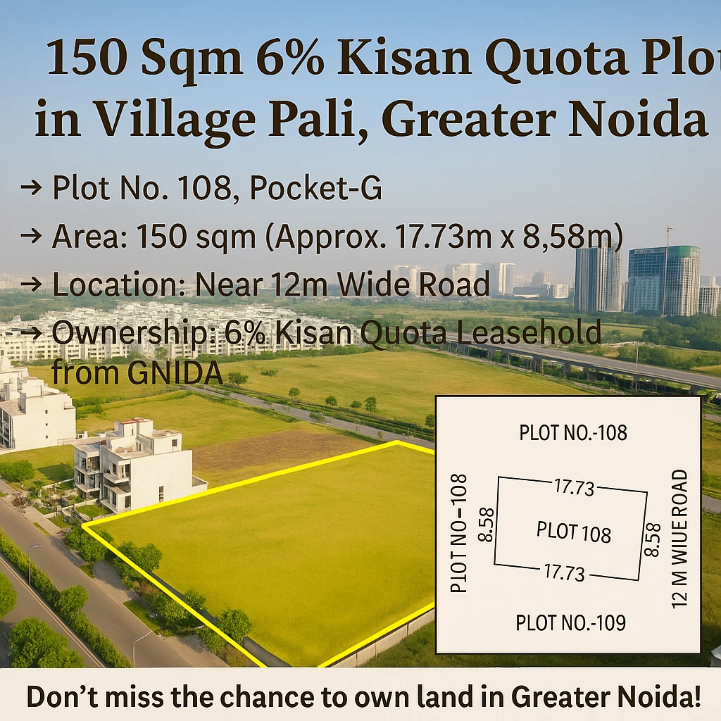 approved residential plot in Greater Noida, the 150 sqm 6% Kisan Quota plots near Village Pali
